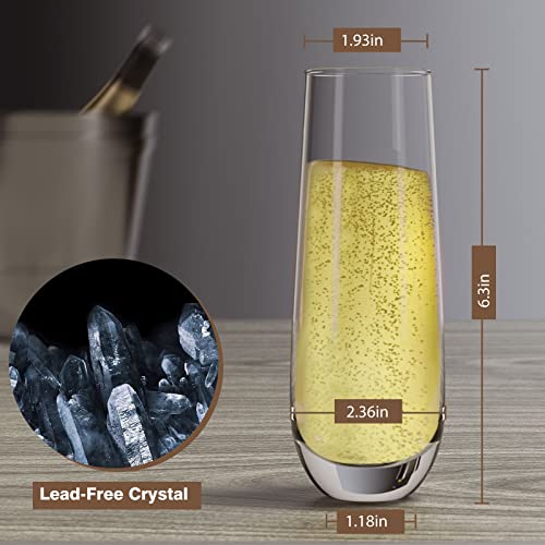 Stemless Champagne Flutes Set of 4, 10.2oz Hand Blown Crystal Glass | Premium Lead-Free Crystal, Prosecco Wine Flute, Mimosa glass, Cocktail Glass, Highball Glass, Bar Glassware, Dishwasher Safe - color: Stemless Champagne