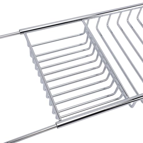 FTVOGUE Bathtub Caddy Tray, Stainless Steel Expandable Bathtub Tray 25 to 38.4 in, Over The Rack with 7.9 in Width, Bathroom Organizer Shelf for Shower Tub Use (Silver) - color: Silver