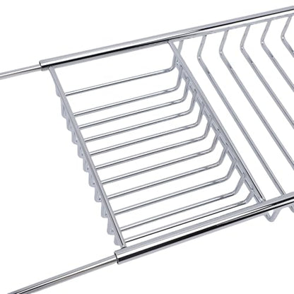 FTVOGUE Bathtub Caddy Tray, Stainless Steel Expandable Bathtub Tray 25 to 38.4 in, Over The Rack with 7.9 in Width, Bathroom Organizer Shelf for Shower Tub Use (Silver) - color: Silver