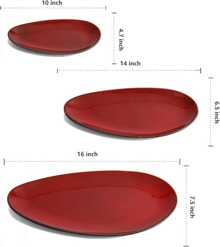 vicrays Large Oval Serving Platters, 16"/14"/10" Porcelain Serving Platters for Party, BBQ,Stackable Serving Trays Serving Plates for Appetizers, Sushi, Restaurant, Set of 3 (Cherry Red) - color: Cherry Red