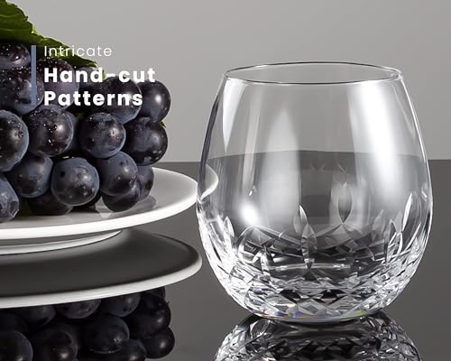 SHOSHIN Hand Cut Stemless Wine Glasses Lead-free Crystal Drinking Glass (15 Oz, Set of 4) | Hand-cut crystal stemless wine glasses with brilliant clarity, refined design, and versatile 15 oz capacity - color: Classic set of 4