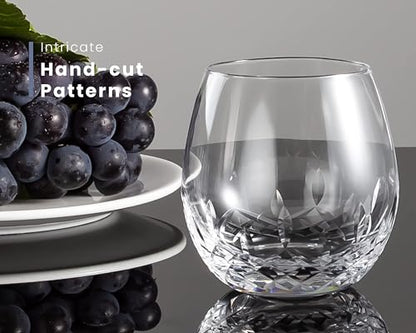 SHOSHIN Hand Cut Stemless Wine Glasses Lead-free Crystal Drinking Glass (15 Oz, Set of 4) | Hand-cut crystal stemless wine glasses with brilliant clarity, refined design, and versatile 15 oz capacity - color: Classic set of 4