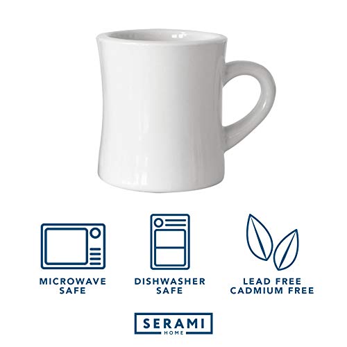 Serami Original 11oz White Diner Coffee Mug Set - Ceramic Mugs Great for Kitchen Set, Travel, and Hot Tea, Retro Waffle House Farmhouse Mug with Handle, Heavy Duty Coffee Cups (4 Pack) - size: 4 Count (Pack of 1)
