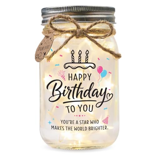 Solmay Birthday Gifts for Women, Mason Jar Night Light | Sentimental friendship keepsake & cute celebration decor for a best friend, daughter, sister or mom; a present for her - color: Happy Birthday
