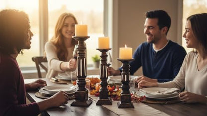 Pillar Candle Holders Set of 3, Candle Holders for Pillar Candle,Mango Wood Candle Holder for Coffee Dining Table, Wedding, Christmas, Halloween, Home Decoration,Brown