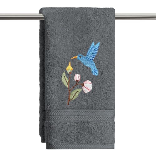 Artoid Mode 1 Pc Grey Bird Floral Embroidered Hand Towels for Bathroom, 100% Cotton Soft Absorbent Farmhouse Decor Towels, 13.7 x 29.5 Inch - color: Grey, size: 13.7" x 29.5", 1PC