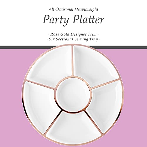 Plasticpro 6 Sectional Round Plastic Serving Tray/Platter (4, White & Rose Gold) - color: White & Rose Gold