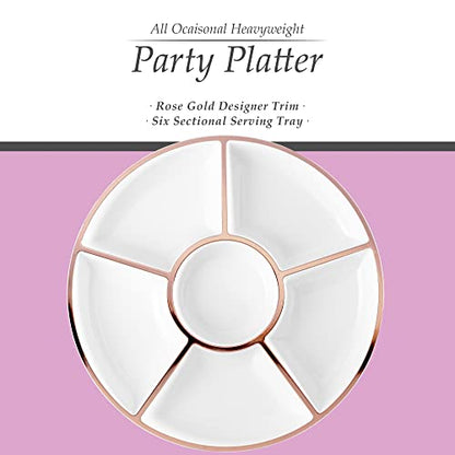 Plasticpro 6 Sectional Round Plastic Serving Tray/Platter (4, White & Rose Gold) - color: White & Rose Gold