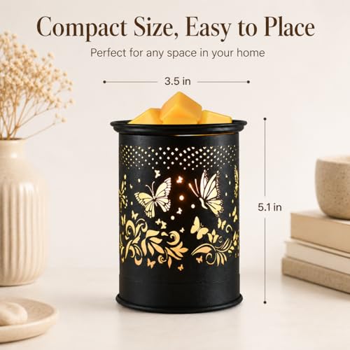 Butterfly Wax Warmer Metal Wax melt Warmer Electirc Candle Wax Burner | Electric Wax Melts Wax Cubes Black Candle Lamp for Home Office Decor,Wax Burner as Gifts for Mom Grandma Women Girls - style: Butterflies and Flowers