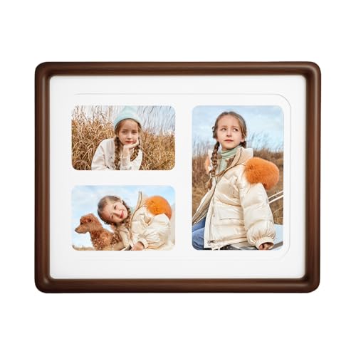 8x10 Collage Picture Frame Natural Walnut Solid Wood, 4x6 Collage Photo Frame Displays and Two 3x4 Photos or 8x10 (Without Mat), Wooden Frame for Tabletop or Wall Mounting Display - color: Walnut, size: 8x10-3 Opening