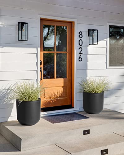 Veradek Round Black Plastic Planter Pots for Indoor/Outdoor Garden Use, with Drainage Holes, Suitable for Small to Large Succulent Plants, Flowers, Modern Interior Plants | Made From a Durable Plastic-Stone Composite With Pre-Drilled Drainage Holes. Moder