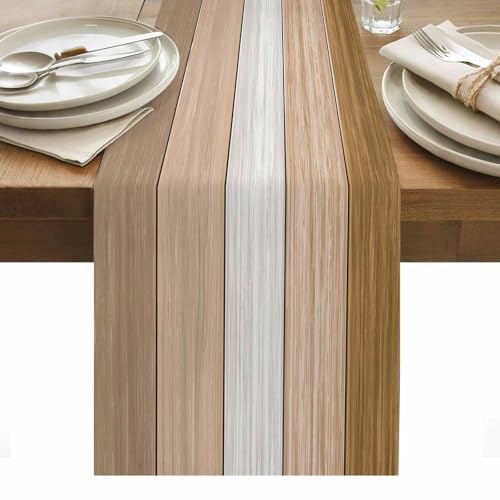 Summer Fall Table Runner,Brown Beach Cotton Linen Tablecloth Holiday Farmhouse Table Decorations for Home,Kitchen,Dining Room,Indoor,Outdoor,Small 13X36 Inches Retro Rustic Barn Wood Texture - color: Gradient Brown, size: Small 13x36
