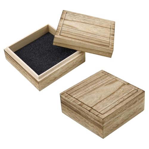 KUMGROT Wooden Storage Box Square Keepsake Box Crafts DIY Storage Jewelry Case Small Wooden Boxs with Sponges Storage Organizer for Photos Jewelry Ring Coins Cards Change, 5.51" x 2.36" x 2.13" - style: Square