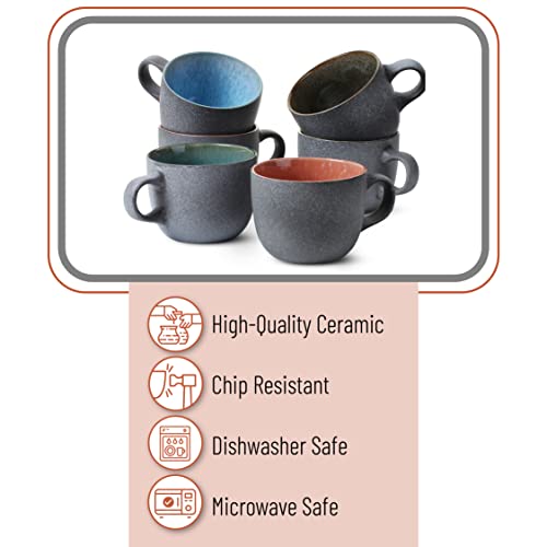 BTaT- Porcelain Coffee Mugs Set, 14 oz (415 ml), 6 Pack, Ceramic Coffee Mugs, Matte Black Outside and Colorful Inside, Restaurant Cups for Tea, Cappuccino, Cocoa, Cereal, Mug Gift Set, Dishwasher Safe - color: Matte Black