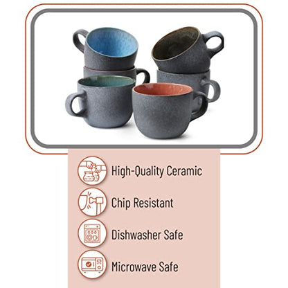 BTaT- Porcelain Coffee Mugs Set, 14 oz (415 ml), 6 Pack, Ceramic Coffee Mugs, Matte Black Outside and Colorful Inside, Restaurant Cups for Tea, Cappuccino, Cocoa, Cereal, Mug Gift Set, Dishwasher Safe - color: Matte Black