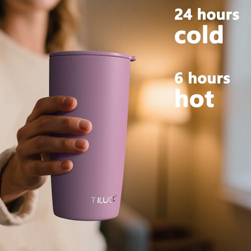 TILUCK 20 oz Insulated Coffee Tumbler with BPA-Free Lid | Travel Coffee Mug, Dishwasher Safe, Cup Holder Friendly, Double-Wall Vacuum Insulation for Hot & Cold Drinks, Matte Lilac - color: Matte Lilac, size: 20 Ounces