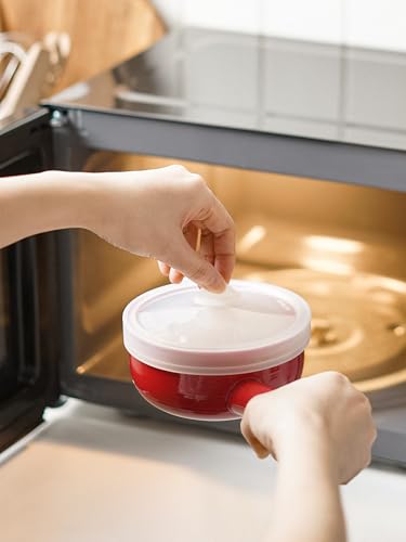 LE TAUCI Soup Bowls with Silicone Lids and Handles, 15 Oz French Onion Soup Bowls, Non-Toxic Ceramic Soup Crocks for Noodles, Stew, Cereal and Chilli, Oven Microwave Dishwasher Safe, Set of 4, Red - color: Red