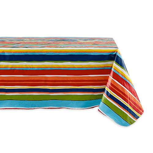 DII Vinyl Tabletop Collection Indoor/Outdoor Spill-Proof Flannel Backed Tablecloth, Rectangle, 60x84, Summer Stripe - color: Summer Stripe, size: 84" x 60" (Rectangular)