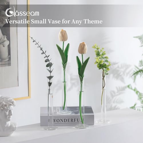 Glasseam Glass Bud Vase for Centerpieces, 16Pcs Clear Small Flower Vase Set | For Single Rose, 7.87" Tall, Skinny Cylinder, Modern, Table Decorations for Living Room, Kitchen, Wedding, Party, Baby Shower