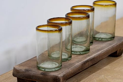 Amber Rim 14 oz Drinking Glasses (set of 6), Recycled Glass, Lead-free, Toxin-Free (Drinking) - style: 14 oz Drinking