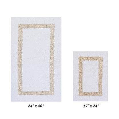 Better Trends 100% Cotton Hotel Collection Bath Mats Set, White & Sand Mats - Tufted, Reversible & Absorbent & Machine Washable 2 Piece Bathroom Rug Set, Shower & Sink Bath Rug - color: White & Sand, size: 2 Piece Set (17" x 24" | 24" x 40")