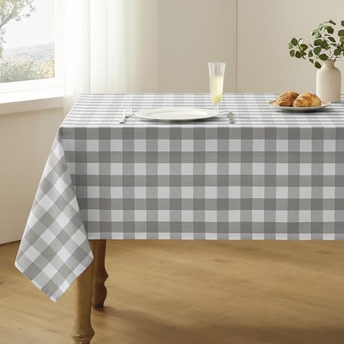 Checkered Tablecloth Rectangle Waterproof Gingham Table Cloth Washable Buffalo Plaid Table Cover Wrinkle Free for Kitchen, Dining and Outdoor Picnic, 60 x 84 Inch, Light Grey and White - color: Gray and White, size: 84" x 60" (Rectangular)