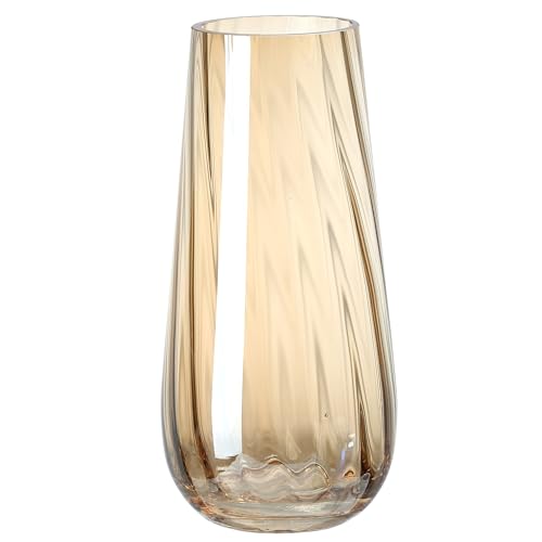 Modern Large Glass Vase H-9.8" Amber Vases for Flowers, Centerpieces and Decorative Accents - Tall Plant Vase for Office Home Table Decor - color: Amber