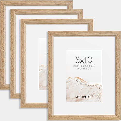 8x10 Picture Frame Set of 4 Natural Solid Oak Photo Frames with 5x7 Removable Mat Wall Hanging Large Handcrafted Frame with HD Plexiglass Wall and Tabletop Display Large Poster Frame - color: Oak, size: 8X10,4P