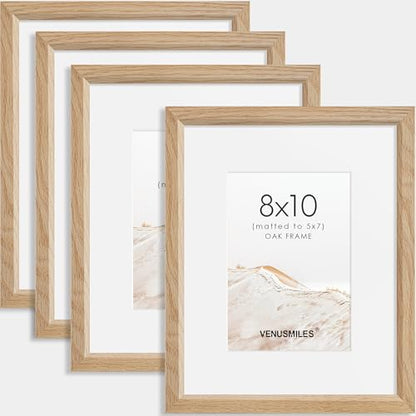 8x10 Picture Frame Set of 4 Natural Solid Oak Photo Frames with 5x7 Removable Mat Wall Hanging Large Handcrafted Frame with HD Plexiglass Wall and Tabletop Display Large Poster Frame - color: Oak, size: 8X10,4P