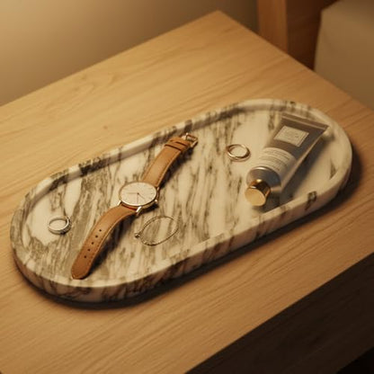 Real Natural Marble Tray,Elegant Stone Organizer | For Bathroom,Vanity Tray,Kitchen and Desktop,Perfume,Jewelry,Cosmetics,Candles,Lotion and Home Decor