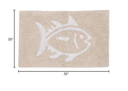 Southern Tide Reversible Bath Rug – 100% Cotton, Soft & Absorbent – Double-Sided Design with Signature Skipjack – Machine Washable Coastal Accent Rug – 20" x 32" – Sand - color: Beige