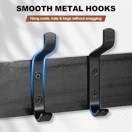 PEKER Coat Rack Wall Mount with Shelf, Solid Wood Entryway Organizer with 4 Metal Hooks, Wall-Mounted Organizer for Entryway, Bathroom, Bedroom & Kitchen, Hanging Rack for Coats, Hats, Bags & Towels