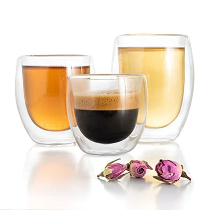 Moss & Stone Set of 3 Double Wall Glass Cup Clear Mug, Double Walled Coffee Mugs, Glass Tea Mugs, Insulated Coffee Mug Egg Shape. - style: 3 Cups