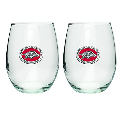 Heritage Pewter Arkansas Razorbacks Stemless Glass Goblets – Set of 2 | 15 OZ Goblet Wine Glasses | Expertly Crafted Pewter Glass - style: ARKANSAS RED
