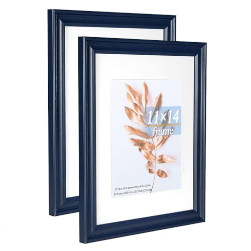 11x14 Navy Blue Picture Frames Set of 2 Poster Frame-Wood Photo Frames,for 8x10 with Mat or 11x14 Without Mat and Gallery Wall Navy Frame Decor - color: Navy Blue, size: 11x14-2P