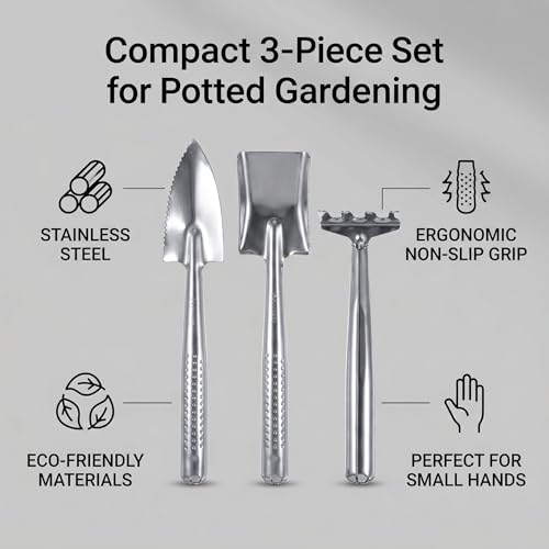 Mini Gardening Tools Set, Stainless Steel Indoor Plant Care Kit with Shovel Spade Rake for Potted Plants Houseplants