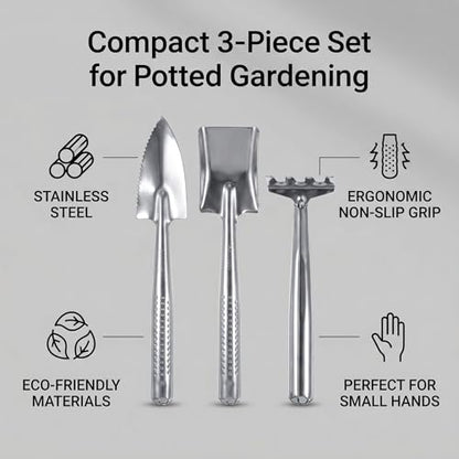 Mini Gardening Tools Set, Stainless Steel Indoor Plant Care Kit with Shovel Spade Rake for Potted Plants Houseplants