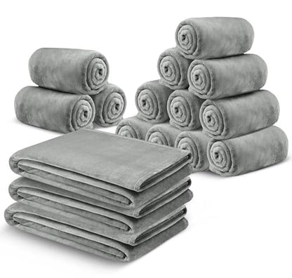 MOONLIGHT20015 Fleece Blanket 16 Pack - Super Soft Fuzzy Light Grey Throw Blanket for Couch and Sofa - Lightweight Luxury 400 GSM Microfiber Bed Blankets and Throws, 50 x 60 Inches (Throw/Travel) - color: Light Grey, size: Throw (Pack of 16)