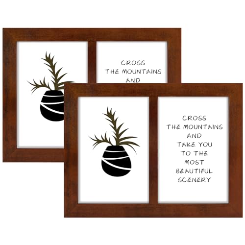 Golden State Art, 4x6 Double Picture Frame, Displays Two 4x6 Photos(Brown) | Solid Wood- Real Glass For Tabletop Or Wall Mounting (Brown, 2 Pack) - color: Brown, size: 2 Openings 4x6 (2 Pack)