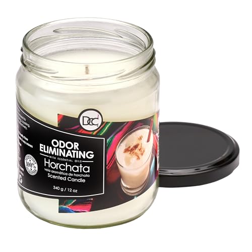 Horchata Odor Eliminating Highly Fragranced Candle - Eliminates 95% of Pet, Smoke, Food, and Other Smells Quickly - Up to 80 Hour Burn time - 12 Ounce Premium Soy Blend - color: Horchata