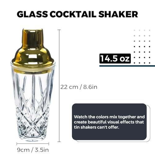 Cocktail Shaker, 14.5 Oz Glass Drink Shakers Cocktail for Bars, Whiskey, Cocktails, Gold - color: Gold