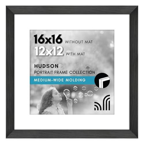 Americanflat 16x16 Picture Frame - Matted to 12x12 - Black | Engineered Wood construction, Polished plexiglass front, sawtooth hangers included, use with or without mat - color: Black, size: 16x16