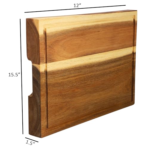 Elama 15.5 x 12 Inch Acacia Wood 1.5 Inch Thick Butcher Block – Heavy-Duty Cutting and Serving Board for Meat, Cheese, and Vegetables (15.5 x 12 Inch) - color: 15.5 x 12 Inch, size: 15.5"L x 12"W