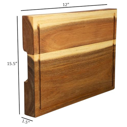 Elama 15.5 x 12 Inch Acacia Wood 1.5 Inch Thick Butcher Block – Heavy-Duty Cutting and Serving Board for Meat, Cheese, and Vegetables (15.5 x 12 Inch) - color: 15.5 x 12 Inch, size: 15.5"L x 12"W