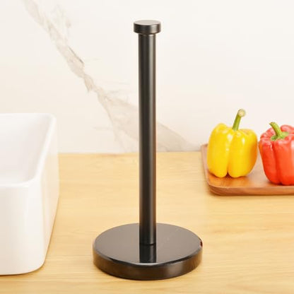 Paper Towel Holder Countertop, Heavy Weighted Black Marble Paper Towels Holder for Kitchen Counter, Modern Standing Papertowel Roll Holders(Matte Black Stainless Steel Bar, Black Natural Marble Base) - color: Black-b