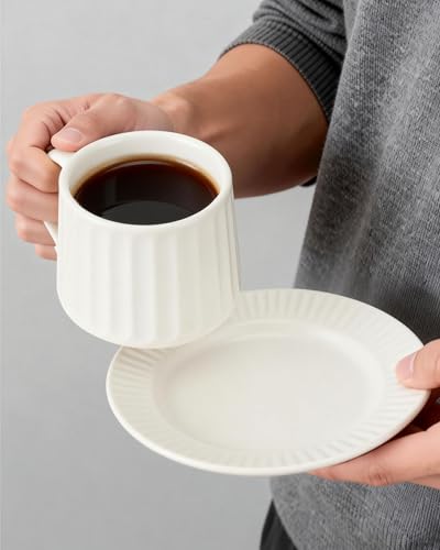 Ceramic Coffee Mug and Saucer Set-11.5 oz White Coffee Cup with Saucer for Office,Home,Cafe - Microwave & Dishwasher Safe - Perfect for Latte, Cappuccino,Tea-Gift for Coffee Lovers Men Women - color: White Mug
