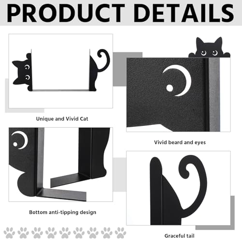 Peeping Cat Metal Bookends Set of 2 Cute Book Ends for Shelves Decorative Bookshelf Home Office Desk Bookshelf Decor Gift for Cat Lovers and Reading Enthusiasts - style: Cute Cat