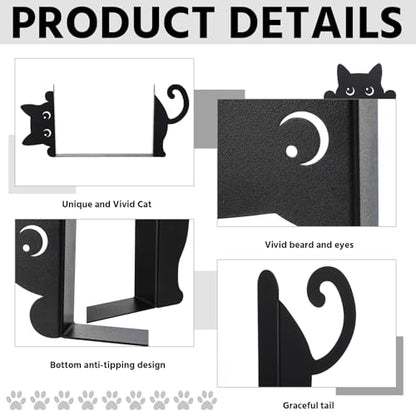 Peeping Cat Metal Bookends Set of 2 Cute Book Ends for Shelves Decorative Bookshelf Home Office Desk Bookshelf Decor Gift for Cat Lovers and Reading Enthusiasts - style: Cute Cat