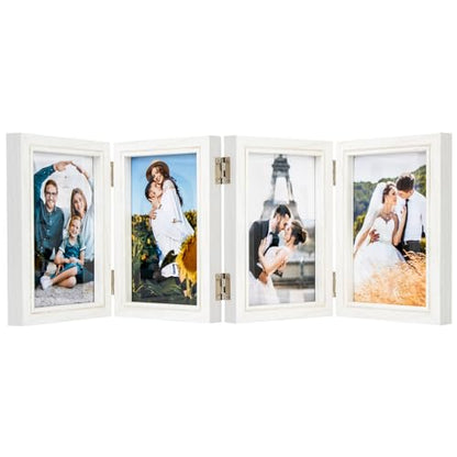 POILKMNI 4x6 In Four Picture Frame 4 Hinged Photo Frame with 4 Openings | Natural Wood Foldable Photo Frame High Definition Acrylic for Mothers Day Father's Day Christmas Gift, Family Picture, White - color: White, size: 4x6