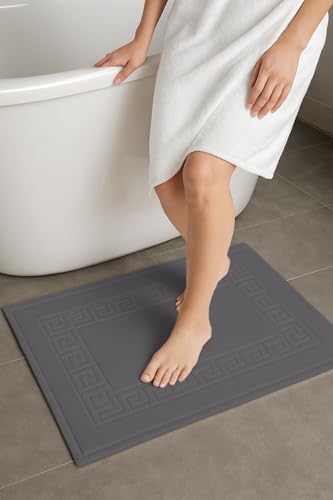 100% Recycle Cotton Bath Mat Grey Key Pattern Bath Rug [Not a Bathroom Rug], Soft Absorbent 330 GSM Shower Floor Towel Set, Hotel Spa Quality, Machine Washable (2 Pack) - color: Grey